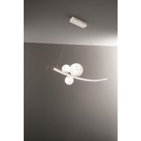 SOSPENSIONE ALTALENA BIANCO CON VETRI BIANCO A LED 3000K 2947LM 48W L.120CM