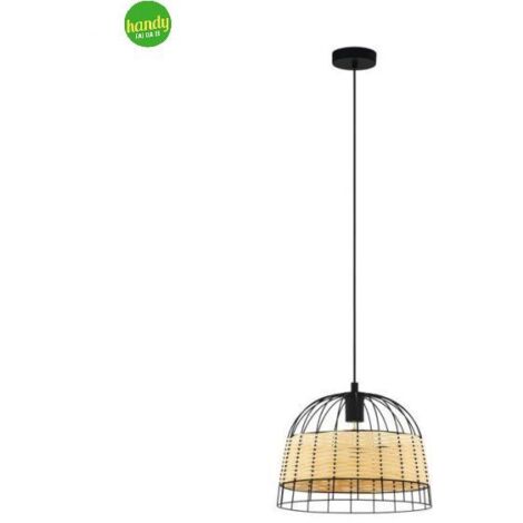 Sospensione ANWICK nero e rattan