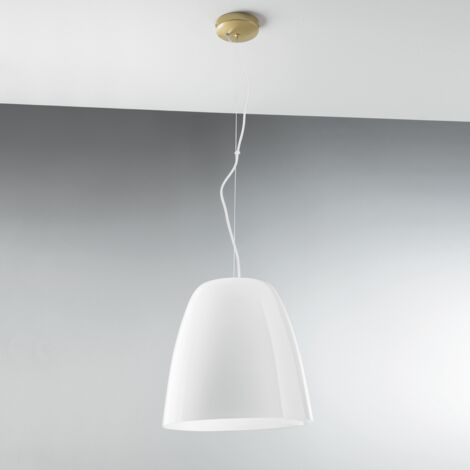 "Sospensione ARES in metallo oro con diffusore in vetro bianco 35 cm."