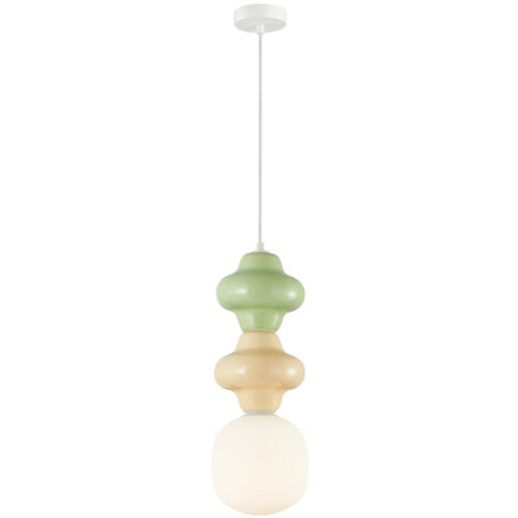 Sospensione Art Déco ceramica giallo/verde Ø18 E14 Italux