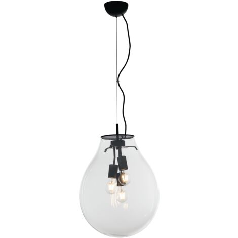 "Sospensione AZUMA in vetro trasparente con struttura in metallo nero 38 cm."