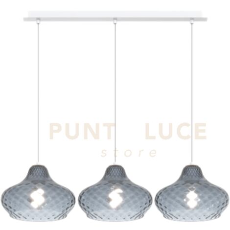 SOSPENSIONE BIANCO 3 LUCI RETTANGOLARE VETRI PICCOLI ZAFFIRO 1191BI-S3 RP-ZA