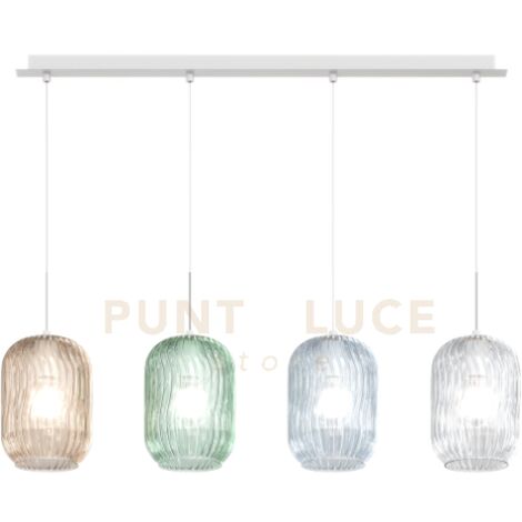 SOSPENSIONE BIANCO 4 LUCI RETTANGOLARE VETRI AM + VE + BL + TR 1181BI-S4 R-MC