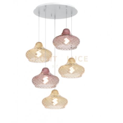 SOSPENSIONE BIANCO 5 LUCI TONDA VETRI (3 X PICCOLO AM + 2 X PICCOLO RU) 1191BI-S5 TP-AR