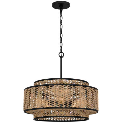 Sospensione boho in rattan beige/nero 5xE27 Quoizel Teton