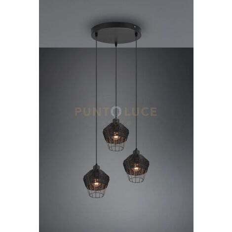 Sospensione BORKA 3 diffusori in rattan colore nero opaco R31263302