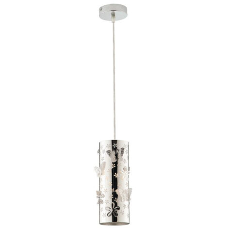 "Sospensione BUTTERFLY in acciaio cromato con decorazione laser 10 cm."