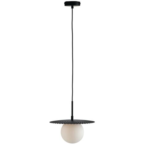 "Sospensione CHAPLIN in metallo nero con diffusore in vetro bianco 30 cm."
