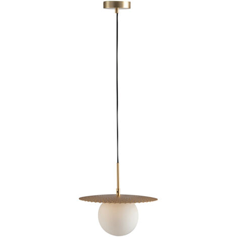 "Sospensione CHAPLIN in metallo oro con diffusore in vetro bianco 30 cm."