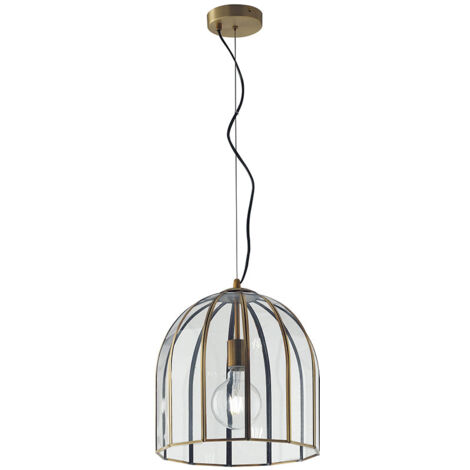 "Sospensione CHESTER in vetro con rifiniture in metallo ottone 31.5x30 cm."