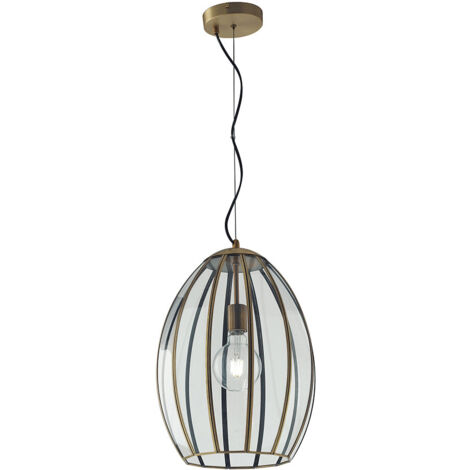 "Sospensione CHESTER in vetro con rifiniture in metallo ottone 33.5x23 cm."