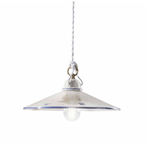 Sospensione Classica Asti Ceramica E Ottone Decorato Filo Blu 20Cm 1 Luce E27