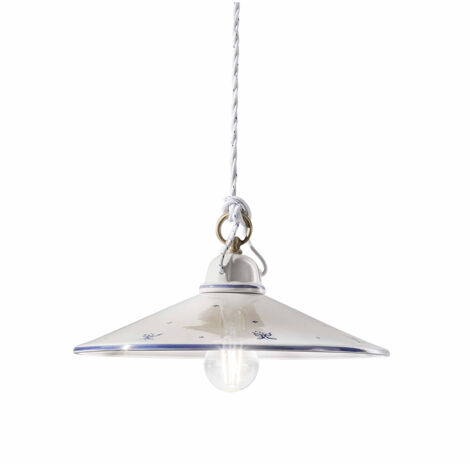 Sospensione Classica Asti Ceramica E Ottone Decorato Filo Blu 30Cm 1 Luce E27