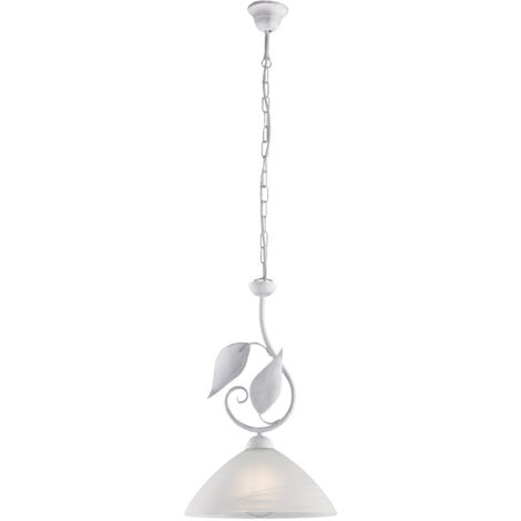 Sospensione Classica Esse 1 Luce Ferro Battuto E Vetro Bianco E Argento