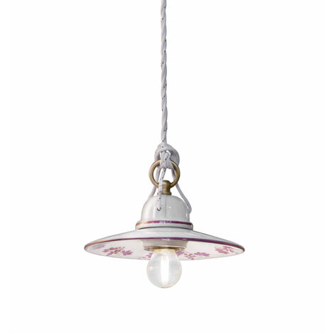 Sospensione Classico Asti Ferro E Ceramica Ottone Satinato Decorato 1 Luce E27