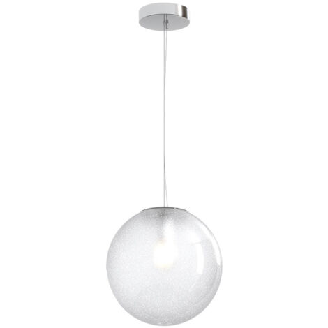 Sospensione Contemp Glitter Metallo Cromo Vetro Soffiato Trasp 1 Luce E27 25Cm