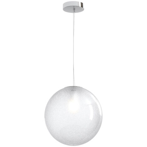 Sospensione Contemp Glitter Metallo Cromo Vetro Soffiato Trasp 1 Luce E27 30Cm