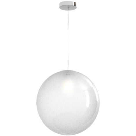 Sospensione Contemp Glitter Metallo Cromo Vetro Soffiato Trasp 1 Luce E27 40Cm