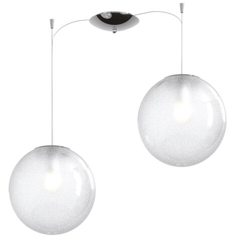 Sospensione Contemp Glitter Metallo Cromo Vetro Soffiato Trasp 2 Luci E27 25Cm