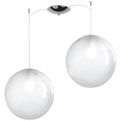 Sospensione Contemp Glitter Metallo Cromo Vetro Soffiato Trasp 2 Luci E27 30Cm