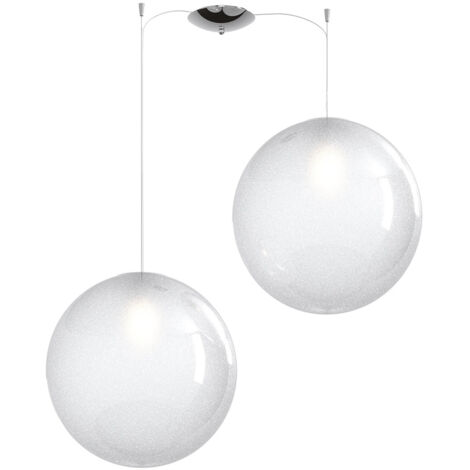 Sospensione Contemp Glitter Metallo Cromo Vetro Soffiato Trasp 2 Luci E27 40Cm