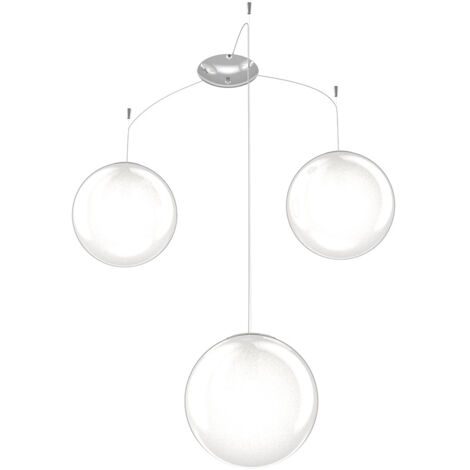 Sospensione Contemp Glitter Metallo Cromo Vetro Soffiato Trasp 3 Luci E27 25Cm