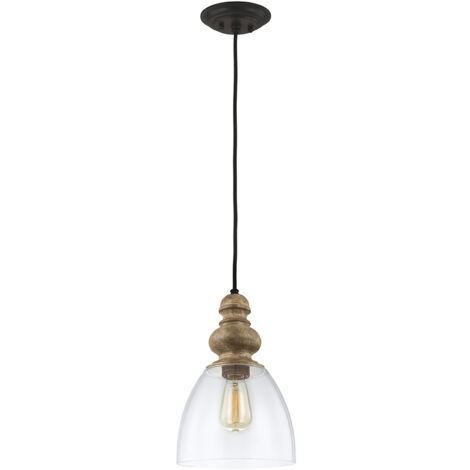 Sospensione Contemp Matrimonio Acciaio Legno Zinco Vetro 1 Luce E27 D22,9Cm