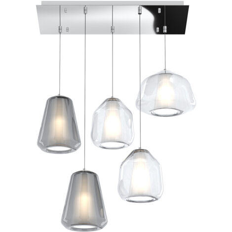 Sospensione Contemp Rett Double Skin Metallo Cromo Vetro Mix Trasp Fumè 5 Luci