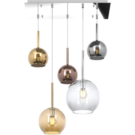 Sospensione Contemp. Rett. Future Metallo Cromo Vetro Multicolor 5 Luci E27