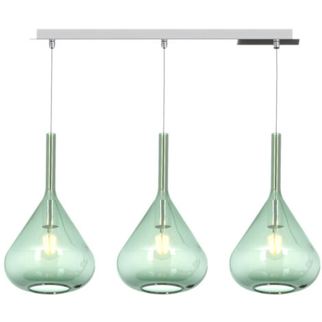 Sospensione Contemp Rett Kona Metallo Cromo Vetro Verde 3 Luci E27