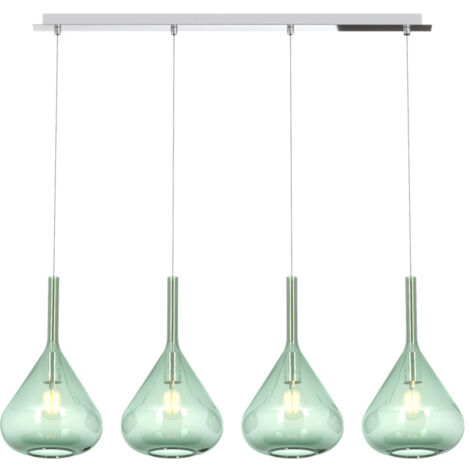 Sospensione Contemp Rett Kona Metallo Cromo Vetro Verde 4 Luci E27