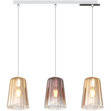 Sospensione Contemp. Rett. Shaded Metallo Cromo Vetro Ambra E Rame 3 Luci E27