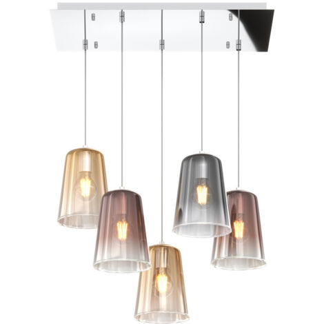 Sospensione Contemp. Rett. Shaded Metallo Cromo Vetro Multicolor 5 Luci E27
