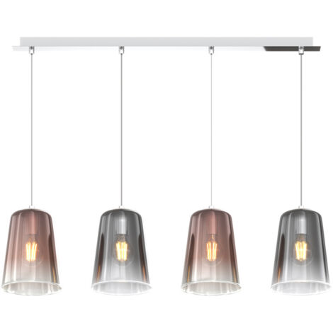 Sospensione Contemp. Rett. Shaded Metallo Cromo Vetro Rame E Cromo 4 Luci E27