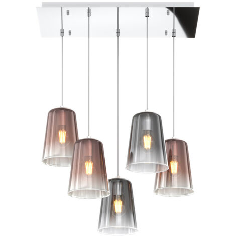 Sospensione Contemp. Rett. Shaded Metallo Cromo Vetro Rame E Cromo 5 Luci E27