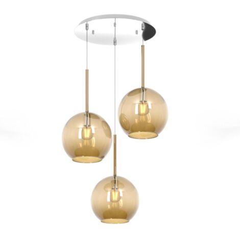 Sospensione Contemp. Rosone Tondo Future Met. Cromo Vetro Ambra 3 Luci E27 D52Cm