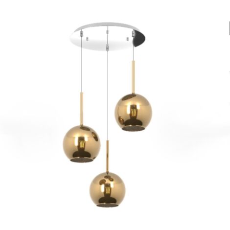 Sospensione Contemp. Rosone Tondo Future Met. Cromo Vetro Oro 3 Luci E27 D47Cm