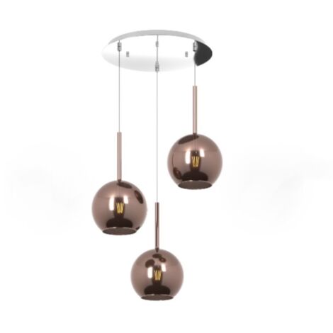 Sospensione Contemp. Rosone Tondo Future Met. Cromo Vetro Rame 3 Luci E27 D47Cm
