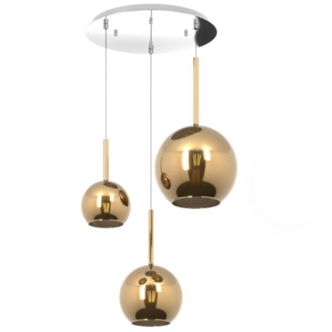 Sospensione Contemp. Rosone Tondo Future Metallo Cromo Vetro Oro 3 Luci E27
