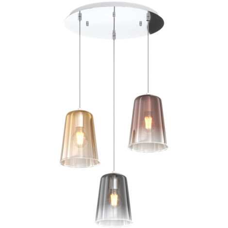Sospensione Contemp. Rosone Tondo Shaded Metallo Cromo Vetro Multicolor 3 Luci
