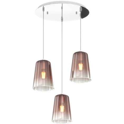Sospensione Contemp. Rosone Tondo Shaded Metallo Cromo Vetro Rame 3 Luci E27