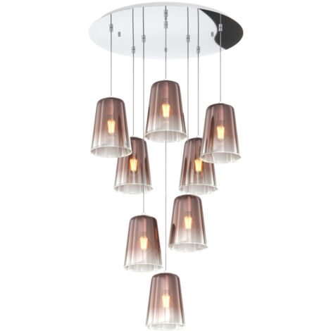 Sospensione Contemp. Rosone Tondo Shaded Metallo Cromo Vetro Rame 8 Luci E27