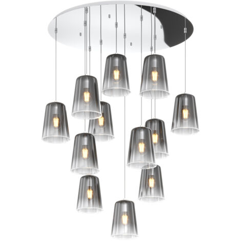 Sospensione Contemp. Rosone Tondo Shaded Metallo E Vetro Cromo 12 Luci E27