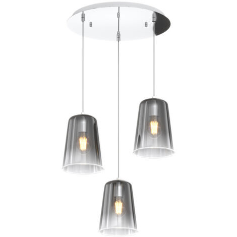 Sospensione Contemp. Rosone Tondo Shaded Metallo E Vetro Cromo 3 Luci E27