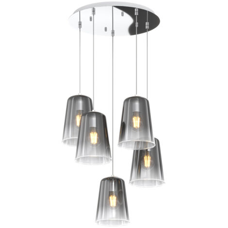 Sospensione Contemp. Rosone Tondo Shaded Metallo E Vetro Cromo 5 Luci E27