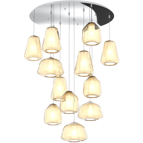 Sospensione Contemp Tonda Double Skin Metallo Cromo Vetro Mix Ambra 12 Luci E27