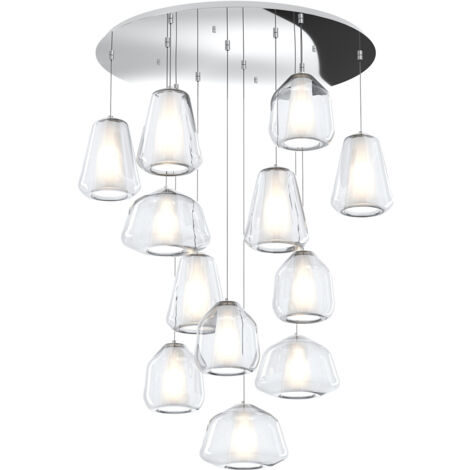 Sospensione Contemp Tonda Double Skin Metallo Cromo Vetro Mix Trasp 12 Luci E27