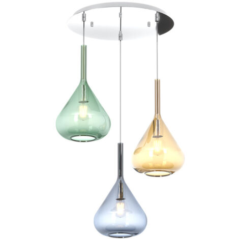 Sospensione Contemp Tonda Kona Metallo Cromo Vetro Multicolor 3 Luci E27