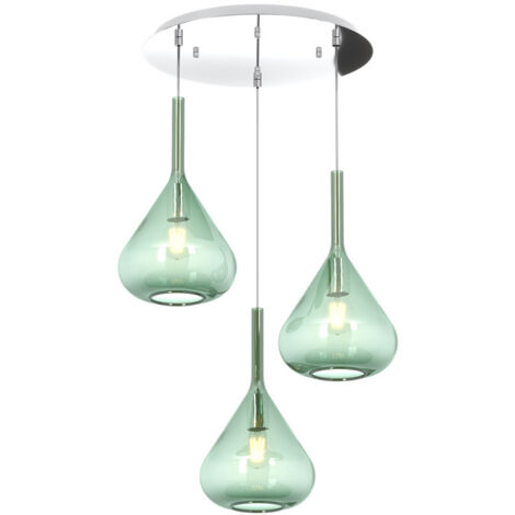Sospensione Contemp Tonda Kona Metallo Cromo Vetro Verde 3 Luci E27