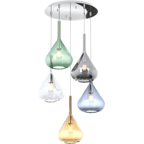 Sospensione Contemp Tonda Kona Metallo Croom Vetro Multicolor 5 Luci E27